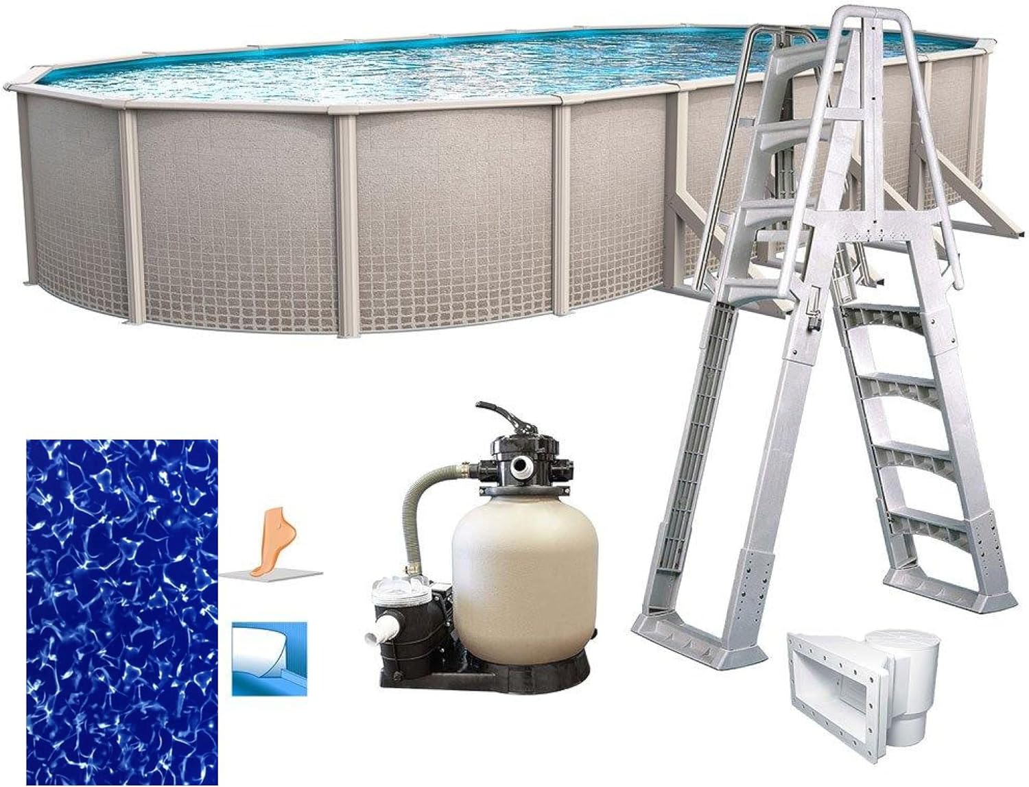 In The Swim 15' x 30' Oval Above Ground Swimming Pool - Freestyle Package - Featuring: Sand Filter, Pump System and A-Frame Ladder