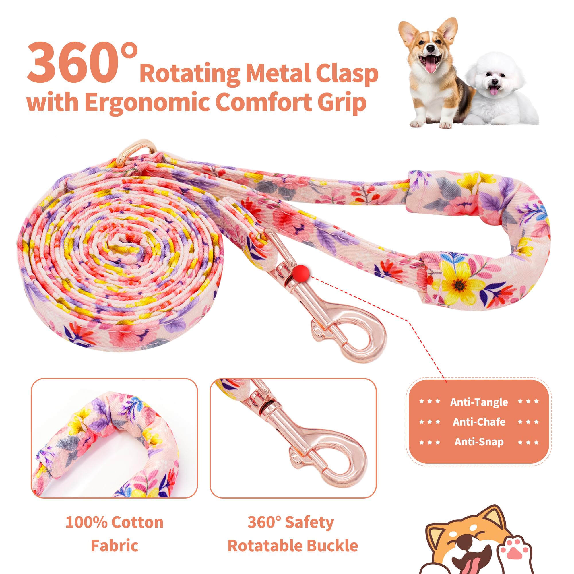 Dote on Dog Collar and Lead Set including Bow Tie, Girl Dog Collar with Detachable Flower with Strong Gold Buckle - Image 2
