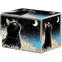 Strong Magnet for TCG MTG Commander Deck Box Playing Card Case Organizer Trading Card Case Trading Card Storage Box for Collectible Games Up to 200 Cards, Black Cat Watching Crescent Moon