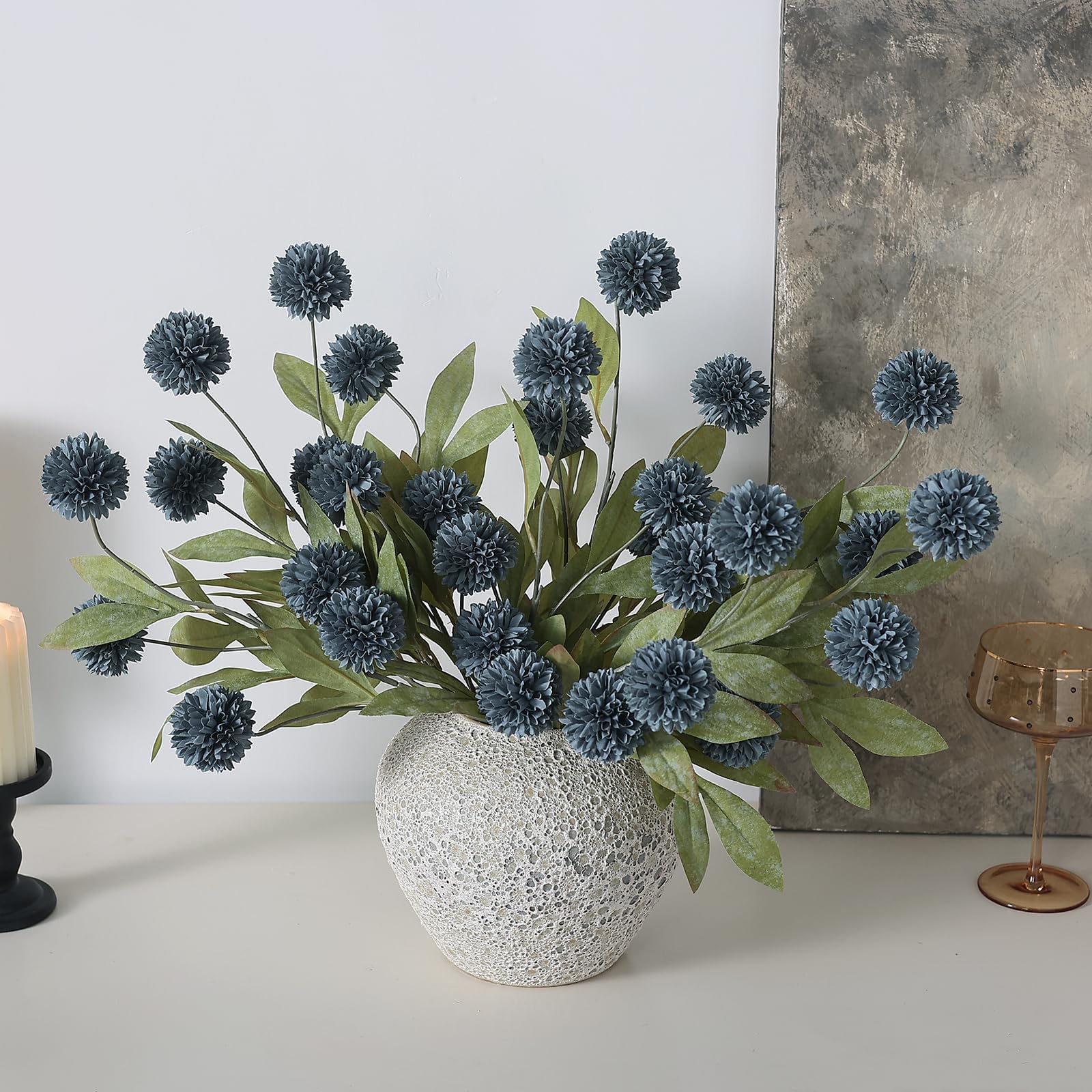12 fiori artificiali per vaso in finta seta, 68 cm, per mamma (blu scuro)