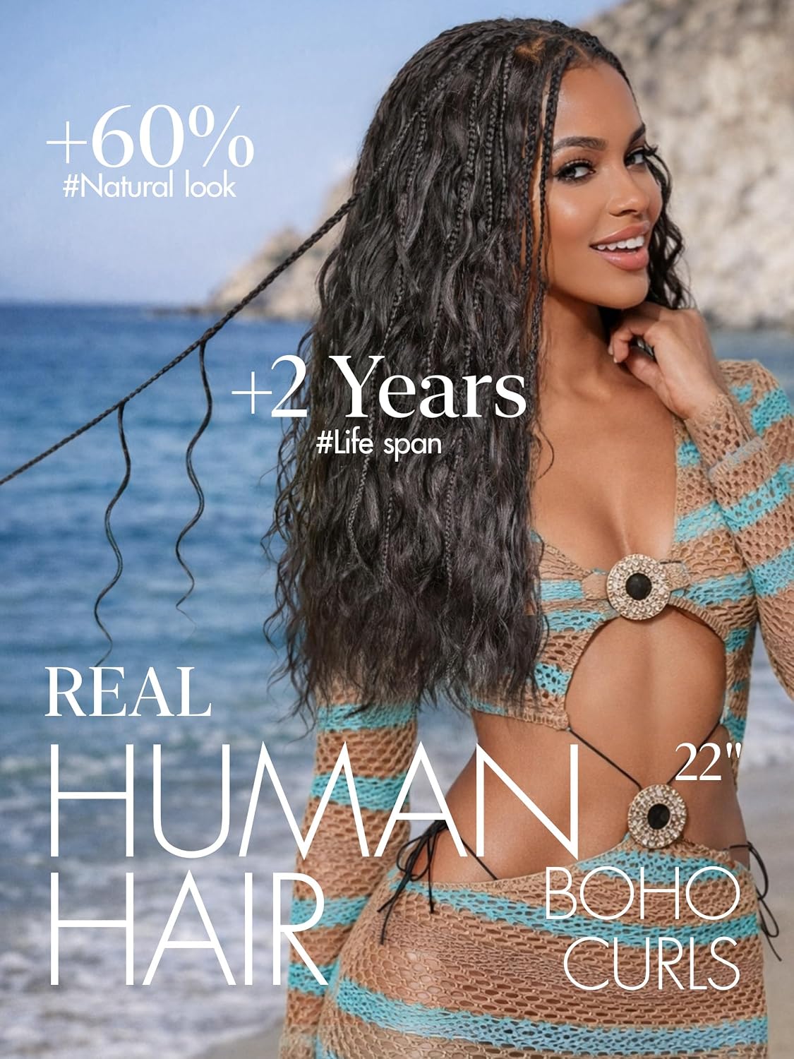 LUVME HAIR Boho Braided Deep Curly 5x5 Closure Lace with Braided 22 Inch Human Hair Wigs Glueless Lace Front Pre Cut Plucked Hd Lace Short Wig Ready To Go Natural Black
