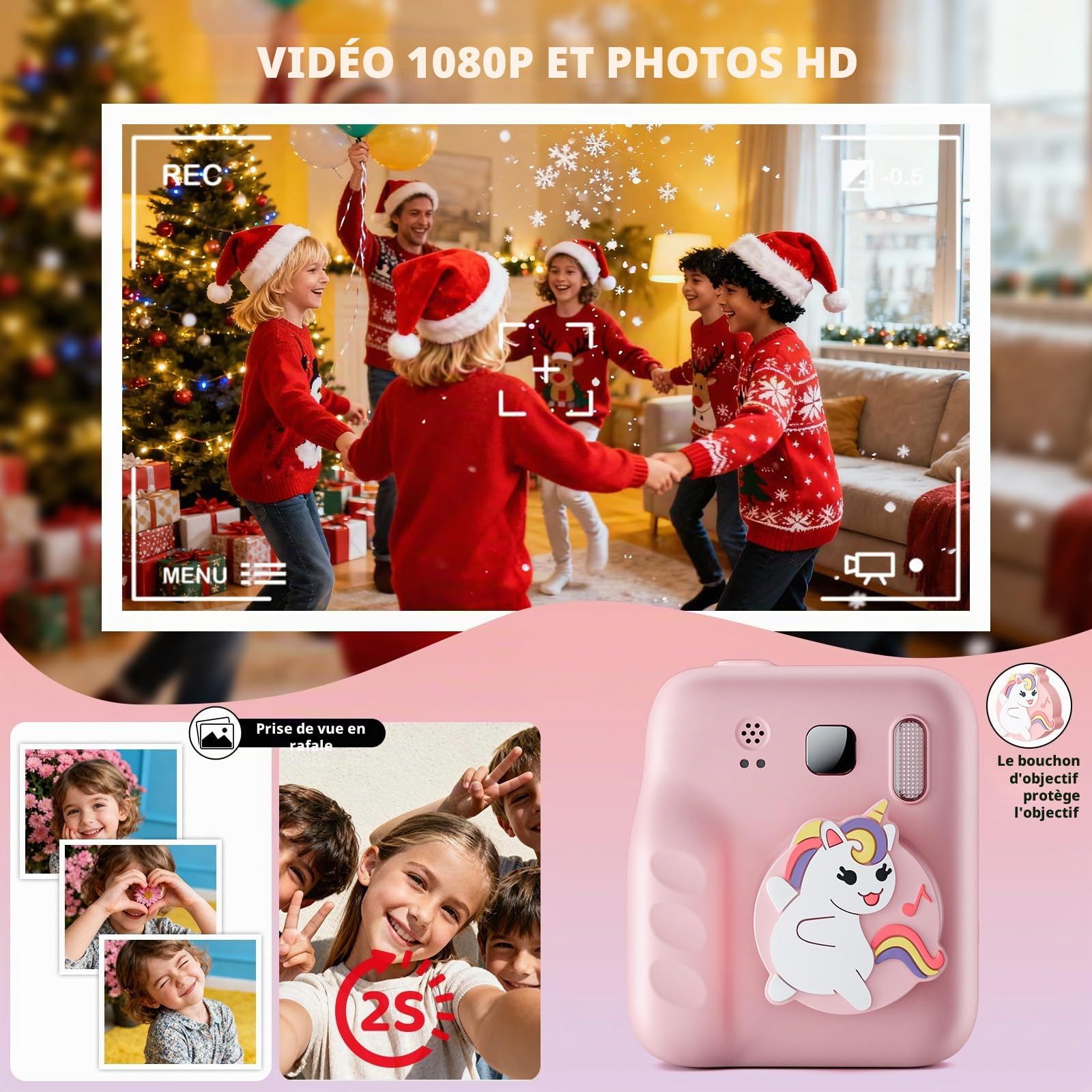 Appareil Photo Enfant,1080P Appareil Photo Numérique Enfant,Appareil Phot.o Instantané avec Carte 32GB & Papier d'impression,Cadeau Jouet de Noël pour Filles et Garçons 3 à 12 Ans
