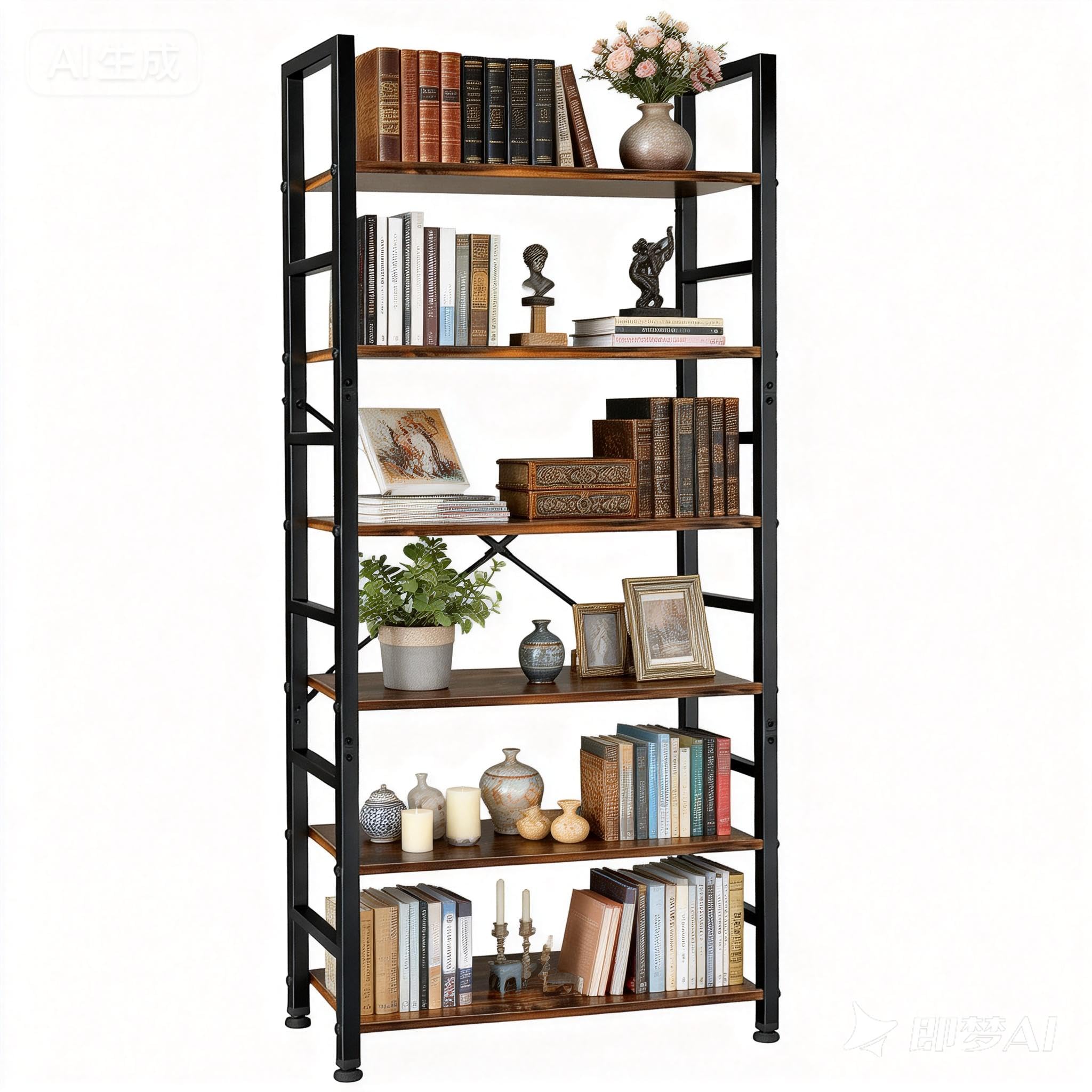 6 Tier Bookshelf, 72'' Tall Bookcase, Book Storage Shelves, Wood Book Shelf Organizer for Bedroom, Living Room and Home Office, Vintage