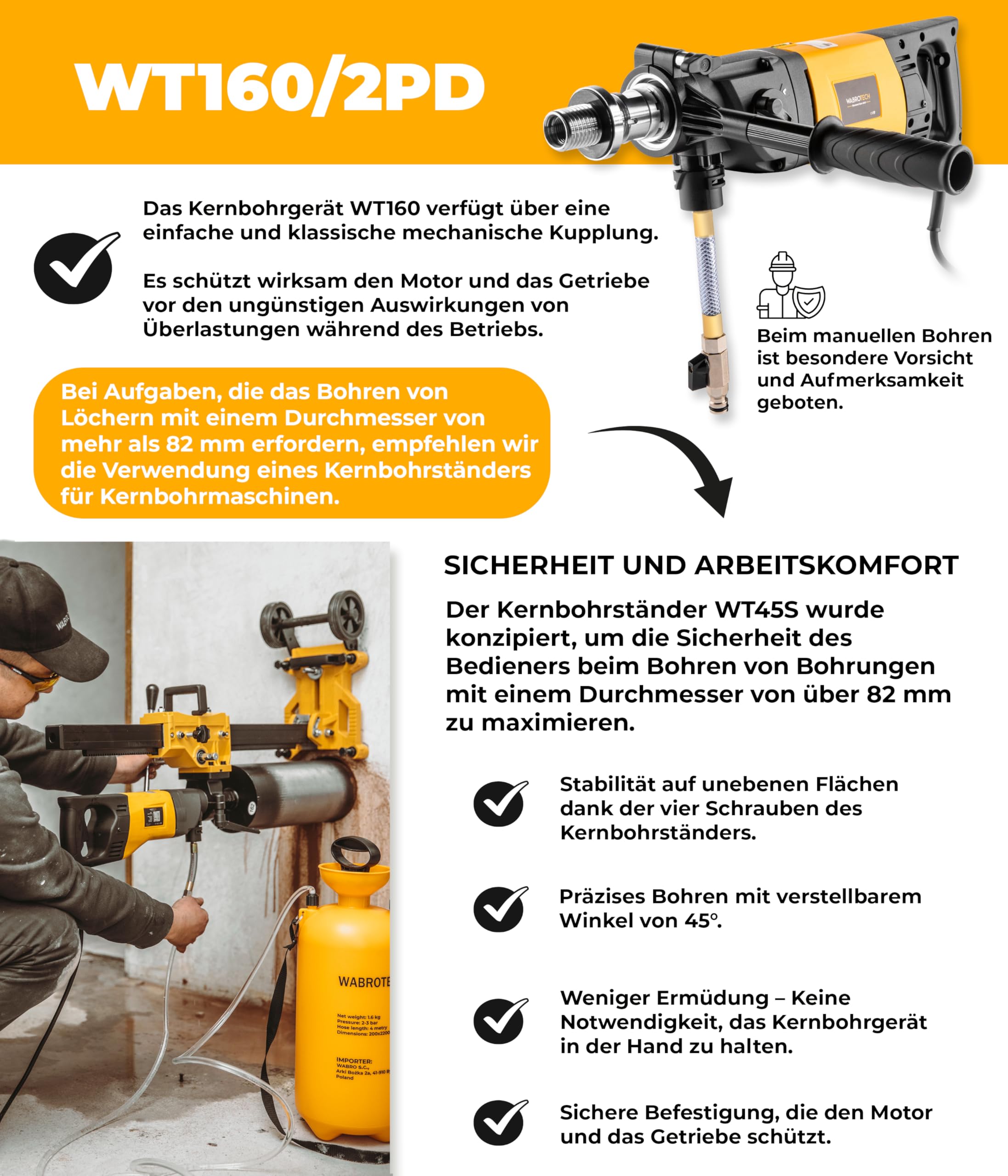 Diamant Kernbohrmaschine 2340 U/min 1900 W Kernbohrgerät ⌀22–202 mm mit Mikroschlag