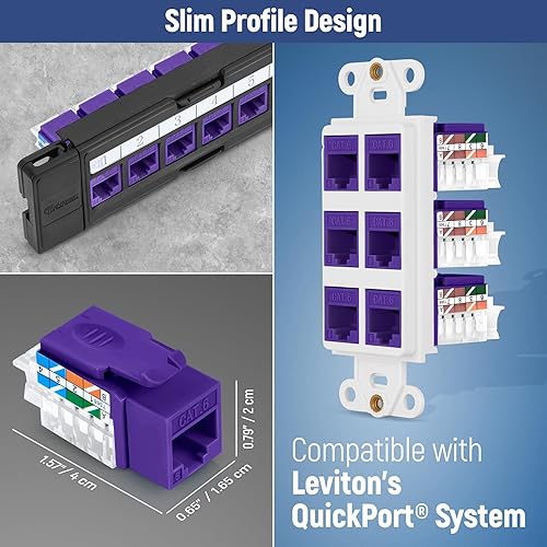 Miniatura 54 de Everest - Paquete de 50 conectores Keystone RJ45 Cat6 en ángulo de 45°, color blanco, conectores RJ45 hembra de perfil delgado, conector Keystone
