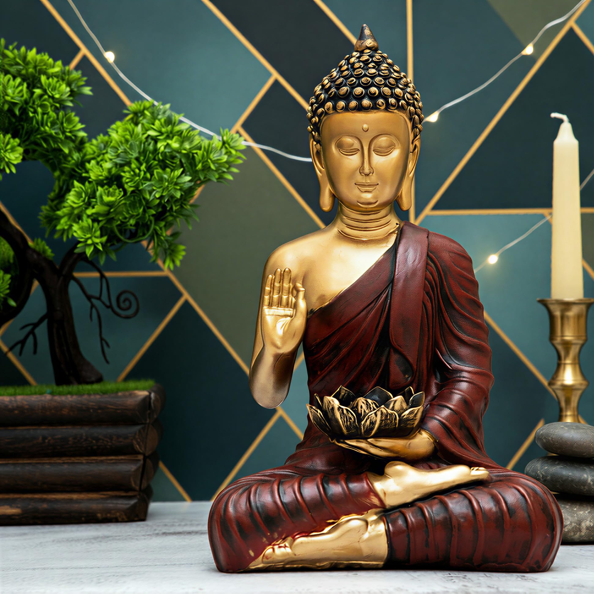 Polystone Home Decor Decoration Buddha Idol Statue Showpiece Gift Gifting Item-RD_GOL-DB2-(21)