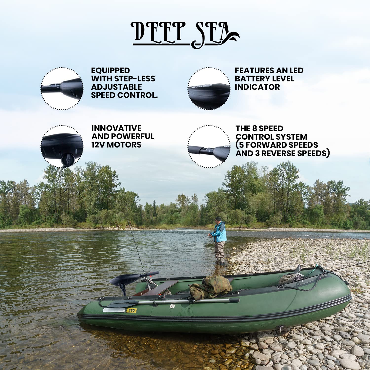 FJAUOQ Moteur éLectrique ExtéRieur Cruise 120lbs Thrust Moteur éLectrique Avec Indicateur De Batterie LED Bateau De PêChe éLectrique ExtéRieur,12v 18lbs