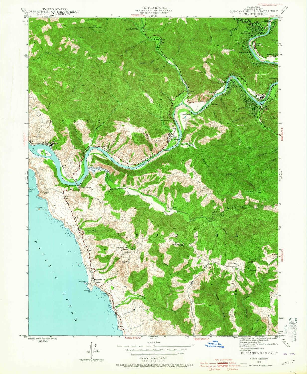 YellowMaps Duncans Mills CA topo map, 124000 Scale, 7.5 X
