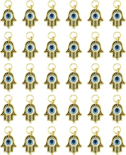 Hamsa - Dijes de mano, 30 dijes dorados antiguos de "mal de ojo" para hacer joyas, hallazgos de bricolaje, collares, pulseras, aleación, Aleación.