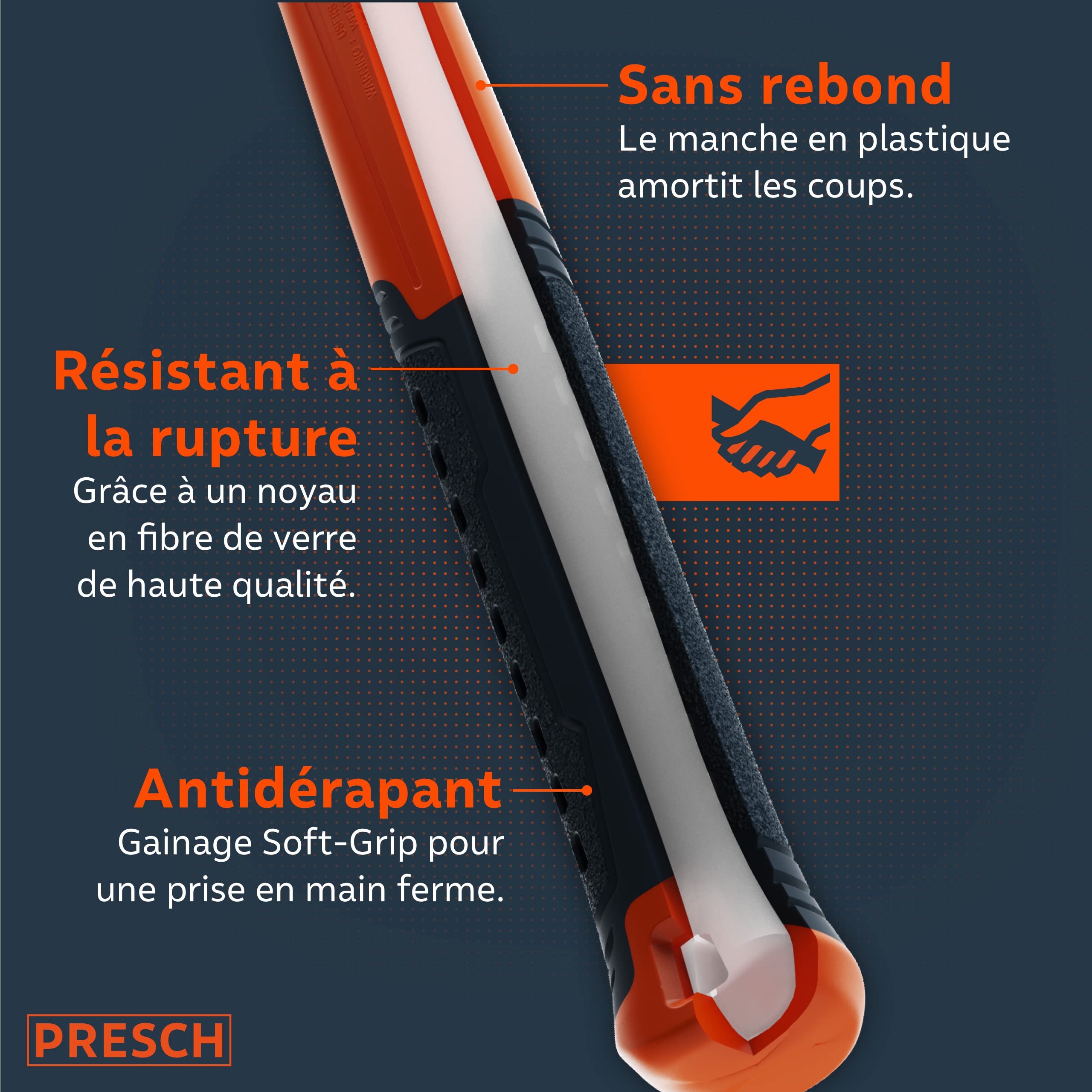 Presch Maillet caoutchouc noir/blanc 450g - Maillet caoutchouc avec manche en fibre de verre | ⌀=55mm - Marteau polyvalent à deux faces