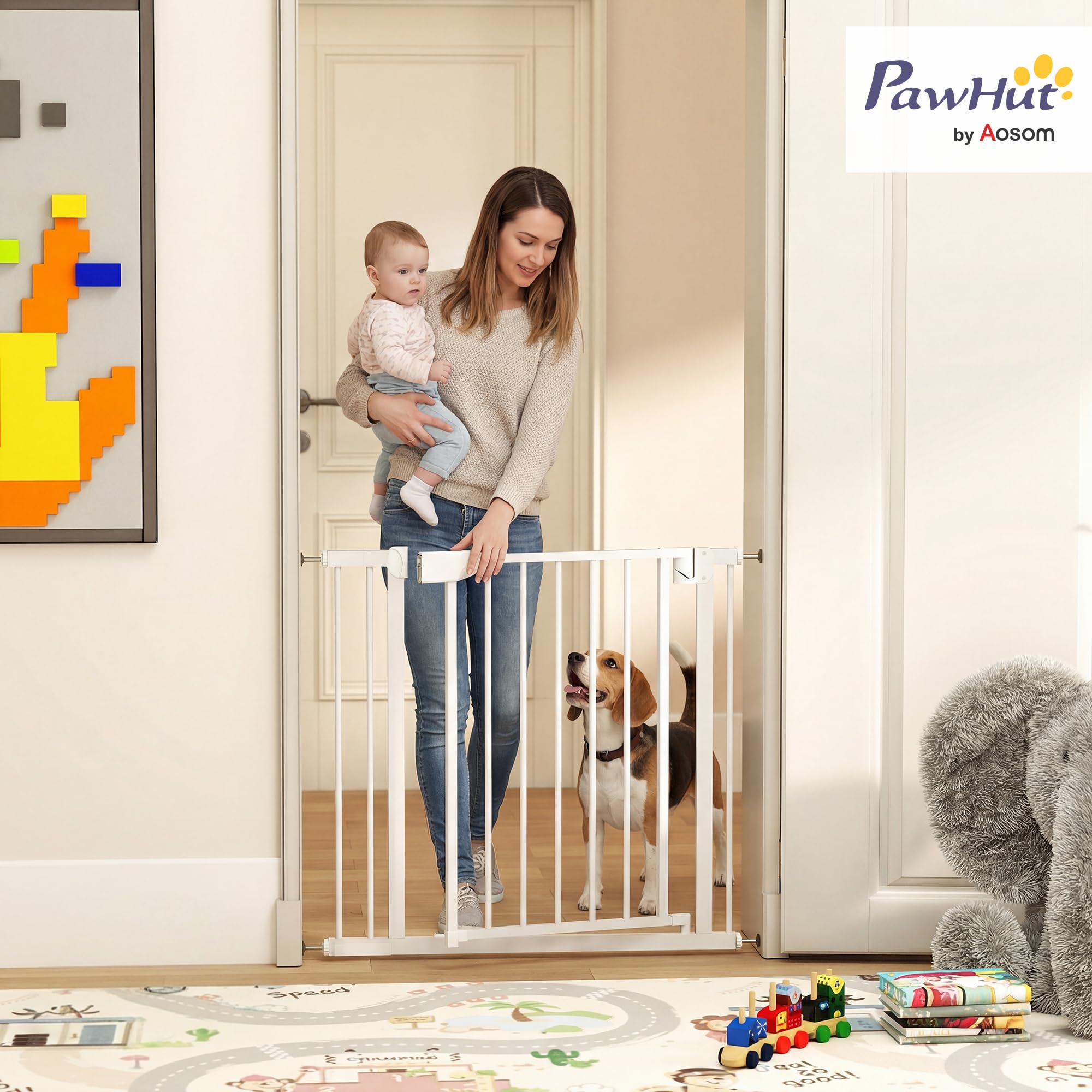 PawHut Treppenschutzgitter ohne Bohren für Kinder Küche 76-88 x 76 cm Weiß
