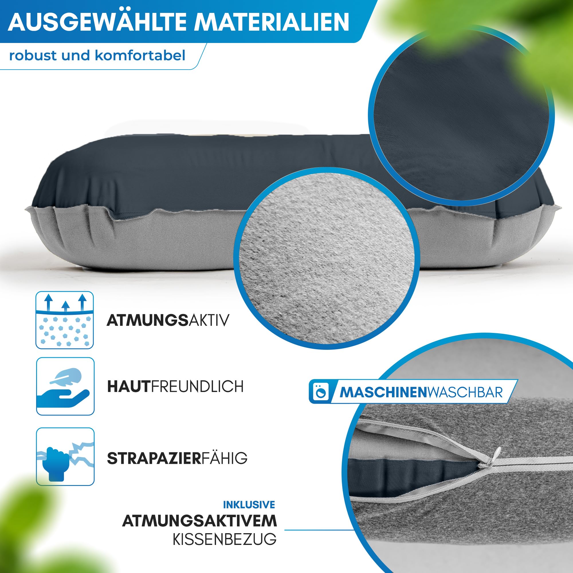 NORDMUT® Campingkissen aufblasbar [SoftSleep+] Komfortables Kissen Ultraleicht mit kleinem Packmaß – Reisekissen aufblasbar inkl. waschbarem Kissenbezug (Schwarz)
