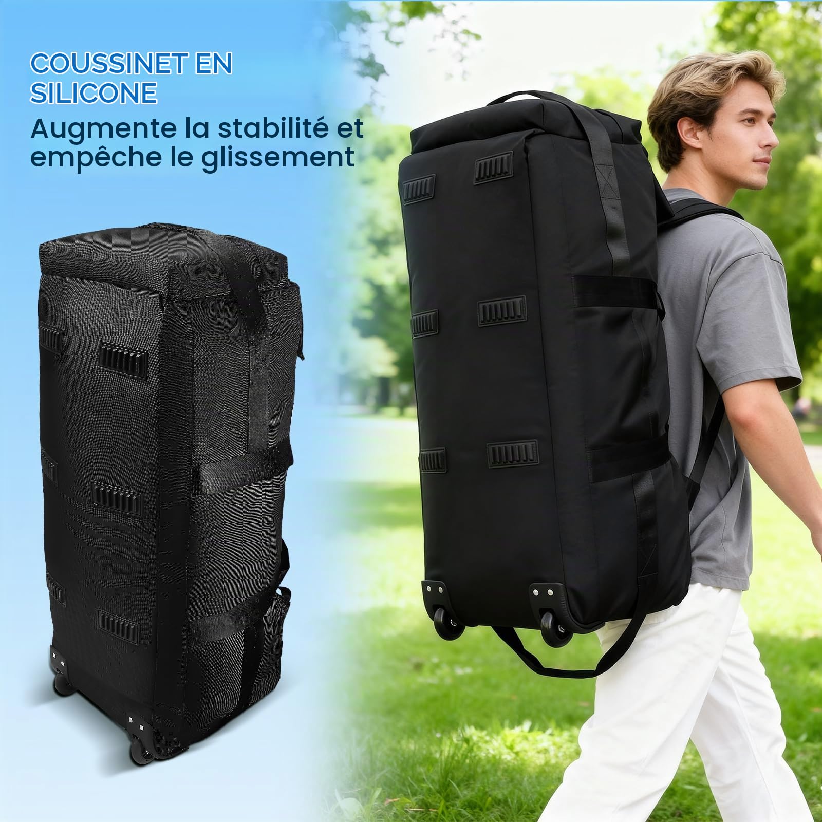 3 in 1 Sac de Voyage à roulettes 75L, 80x30x33cm Sac à Dos Voyage avec Organisateur de Voyage Imperméable, Compartiment Chaussures, Oxford Robuste résistant à l'usure et imperméable (Noir)