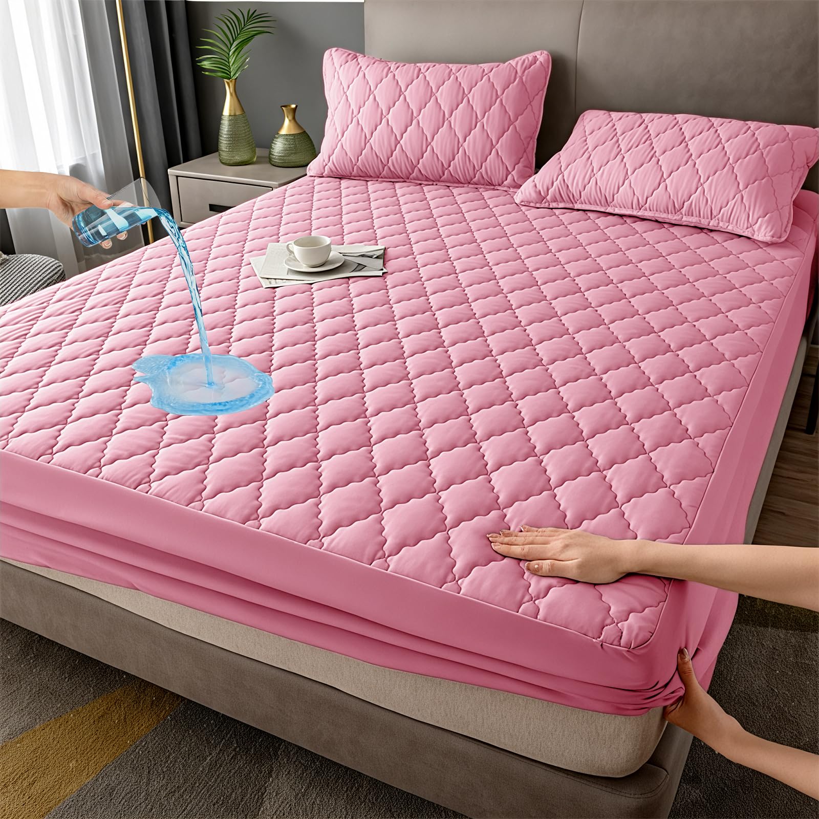 HUAXITRA Waterproof Double Mattress Protector with 30CM Extra Deep Skirt, 4 Layer Super Absorbent Mattress Protector Double Bed, Washable Anti Allergy Breathable Mattress Bed Sheet Covers (135x190cm) โ image 1
