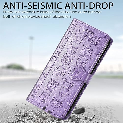 Miniatura 8 de Monwutong Funda tipo cartera para Motorola Moto G52, diseño de perro y gato de dibujos animados, de piel sintética, con cierre magnético y ranuras