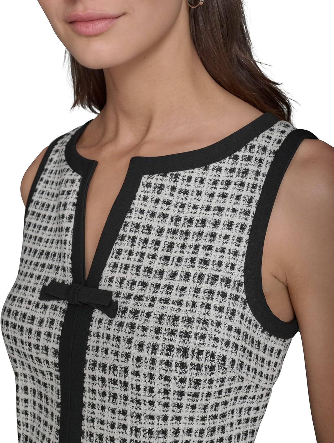 Karl Lagerfeld Womens Sleeveless Split Neck Contrast Trim A-line Mini Dress with Bow Detail - Image 5