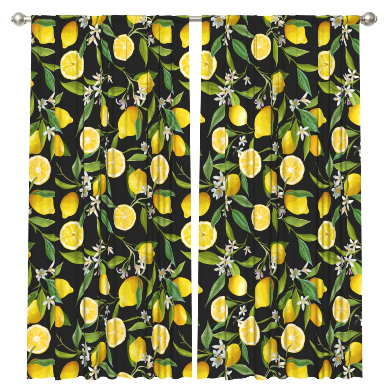 InOmak Fruit Lemon Pattern, 2 Panels Window Curtains 52 x 84 Inch Blackout Curtains for Living Room Bedroom