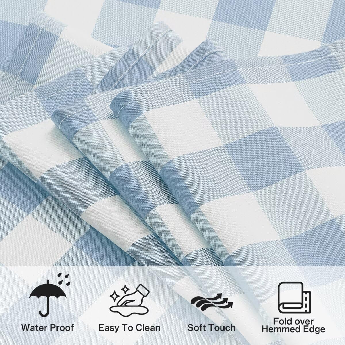 Gingham Tablecloth Rectangle Checkered Tablecloth Washable | Water Resistant & Wrinkle Free Rectangle Tablecloth, Washable Tablecloth for Dining, Parties & Outdoor (Light Blue,52"×70")