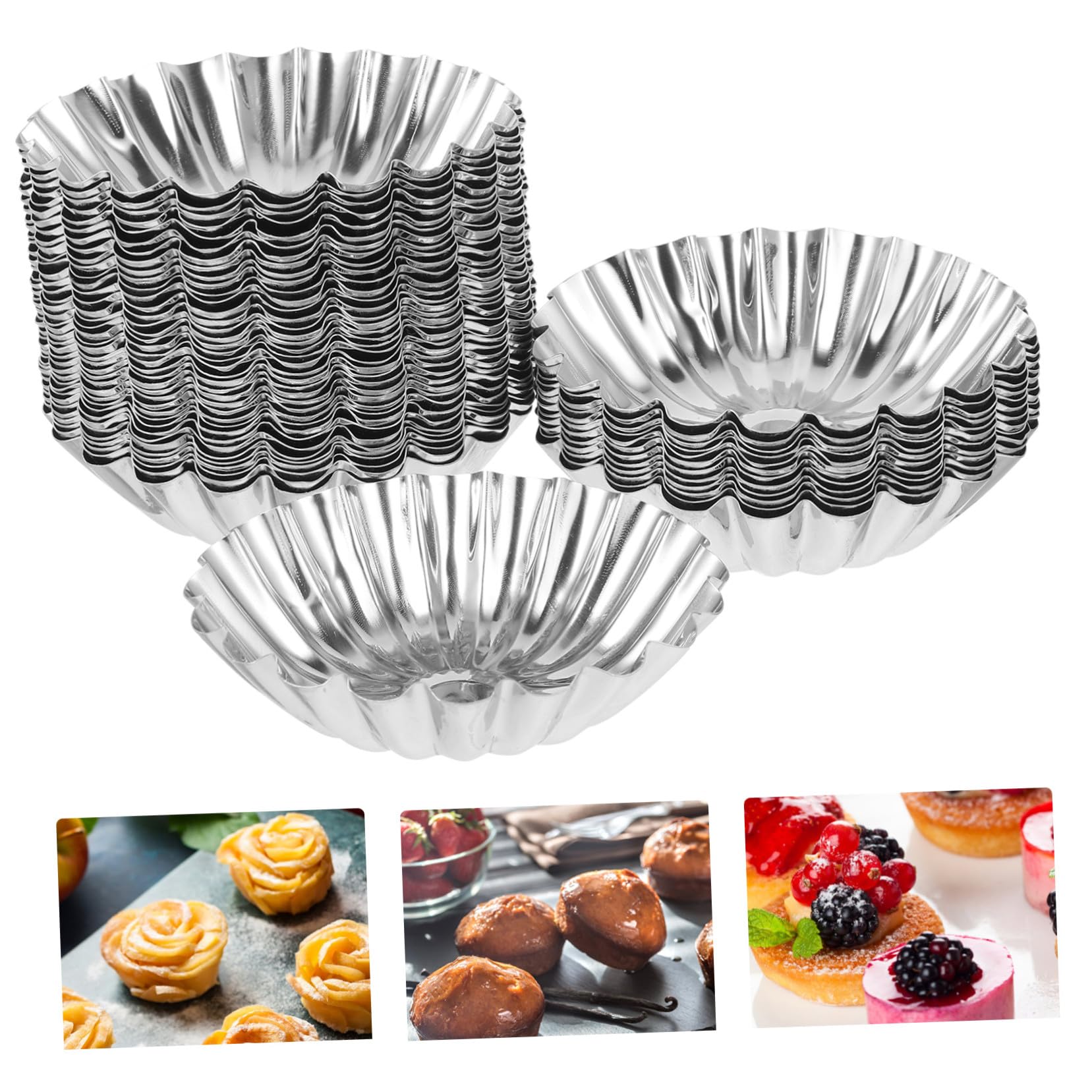 ERINGOGO 50stücke Edelstahl Kleine Tarteförmchen für Hausgemachte Eier Tarts und Desserts Antihaft Muffinformen für Bäckerei und Backliebhaber