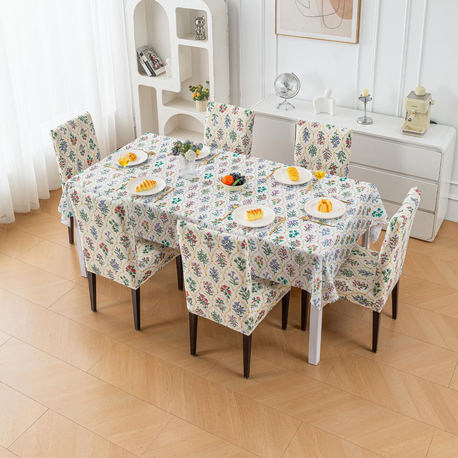 House of Quirk Dining Table Cover Waterproof with 6 Chair Covers for Kitchen Dining Table Cloth Dust and Oil Repellent (Baghe Bahar, 1 Table Cover + 6 Chair Cover)