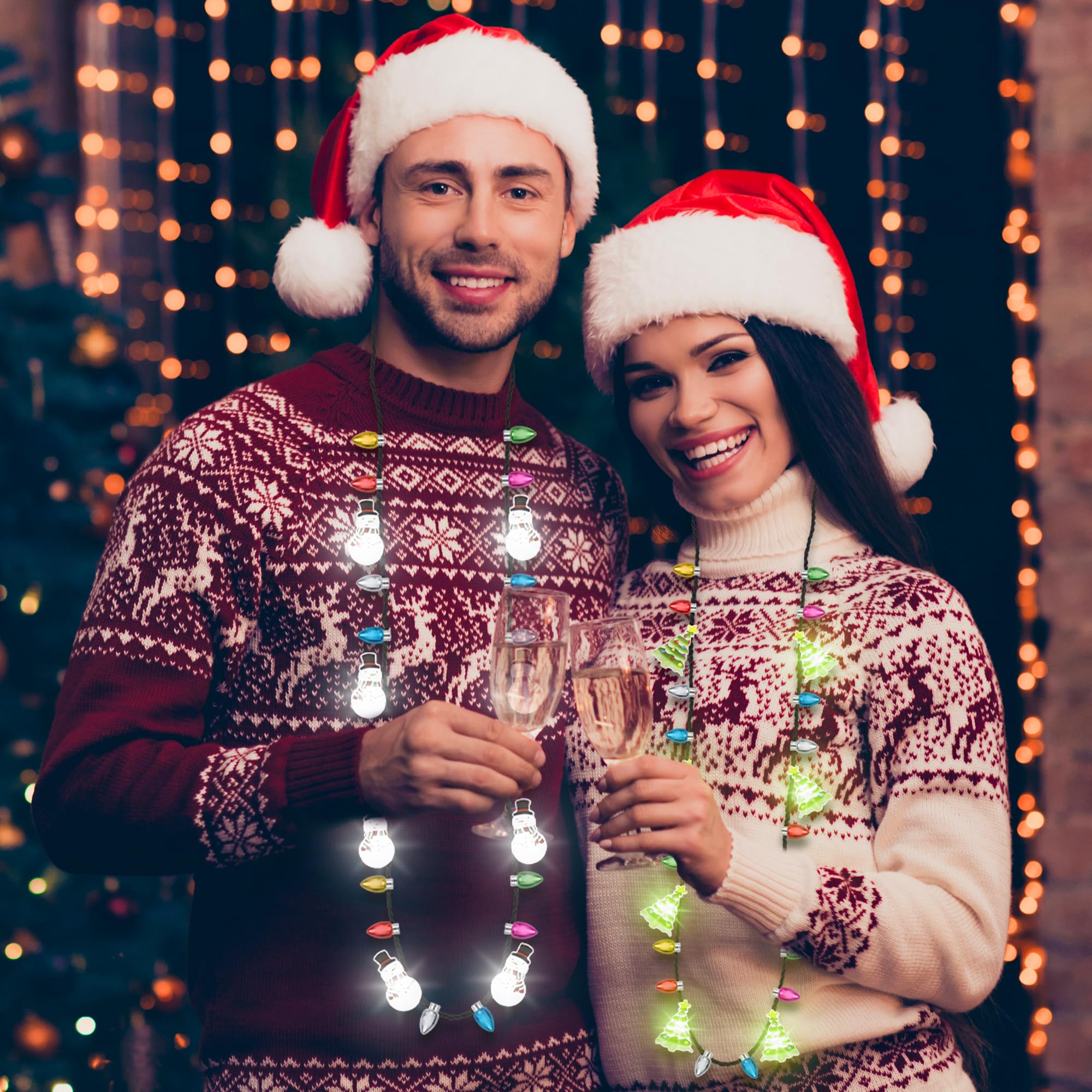 Collar de Navidad, 4 collares de Navidad iluminados, bombillas brillantes para árbol de Navidad, Papá Noel y bastón de caramelo, 3 modos de recuerdos coloridos de fiesta de Navidad, accesorios 8