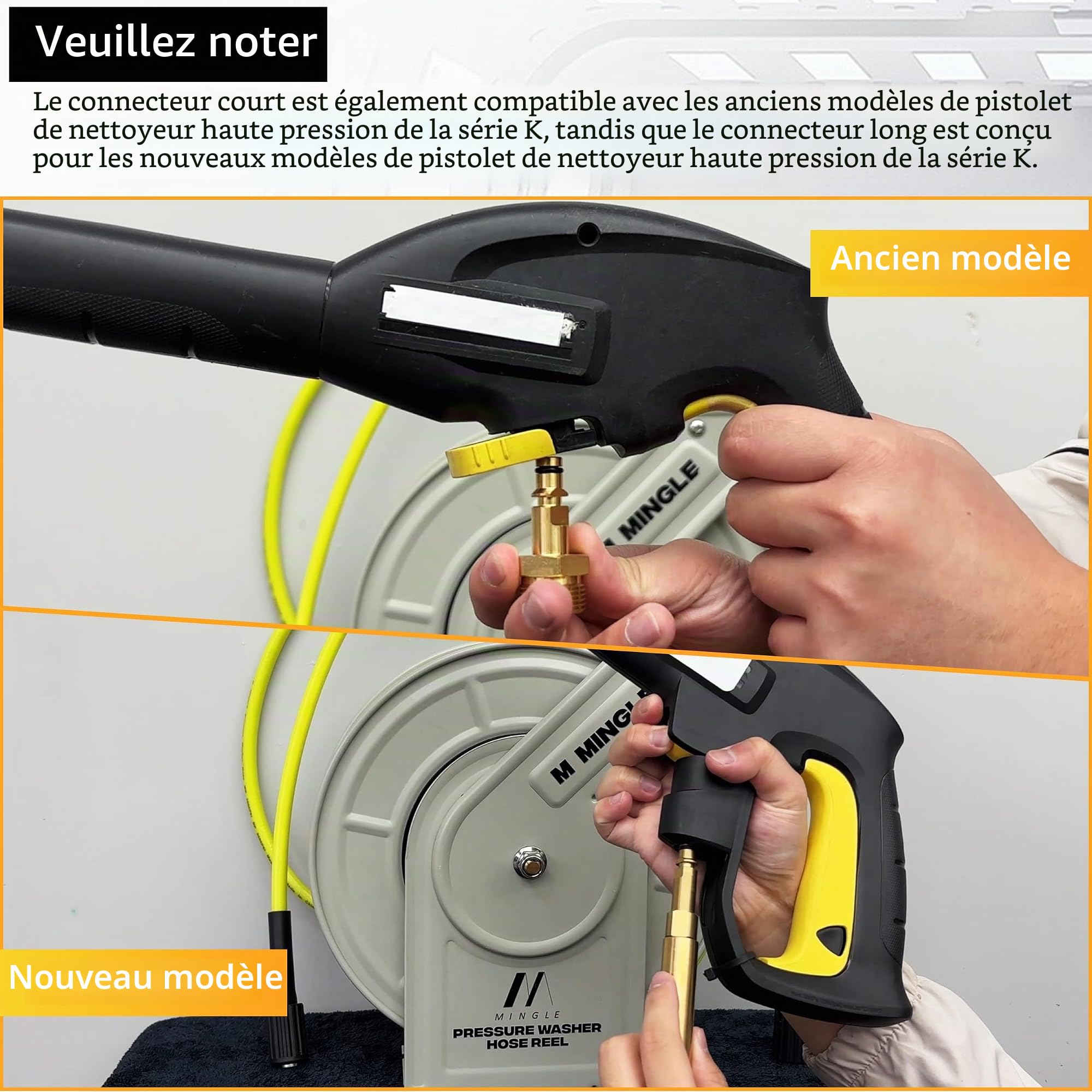 M MINGLE Enrouleur de Tuyau Rétractable pour Nettoyeur Haute Pression, Compatible avec les Séries Karcher K2, K3, K4, K5, K6, K7, 1/4" (6,35 mm) × 18 m, Montage Murale, 250 bar (3600 PSI)