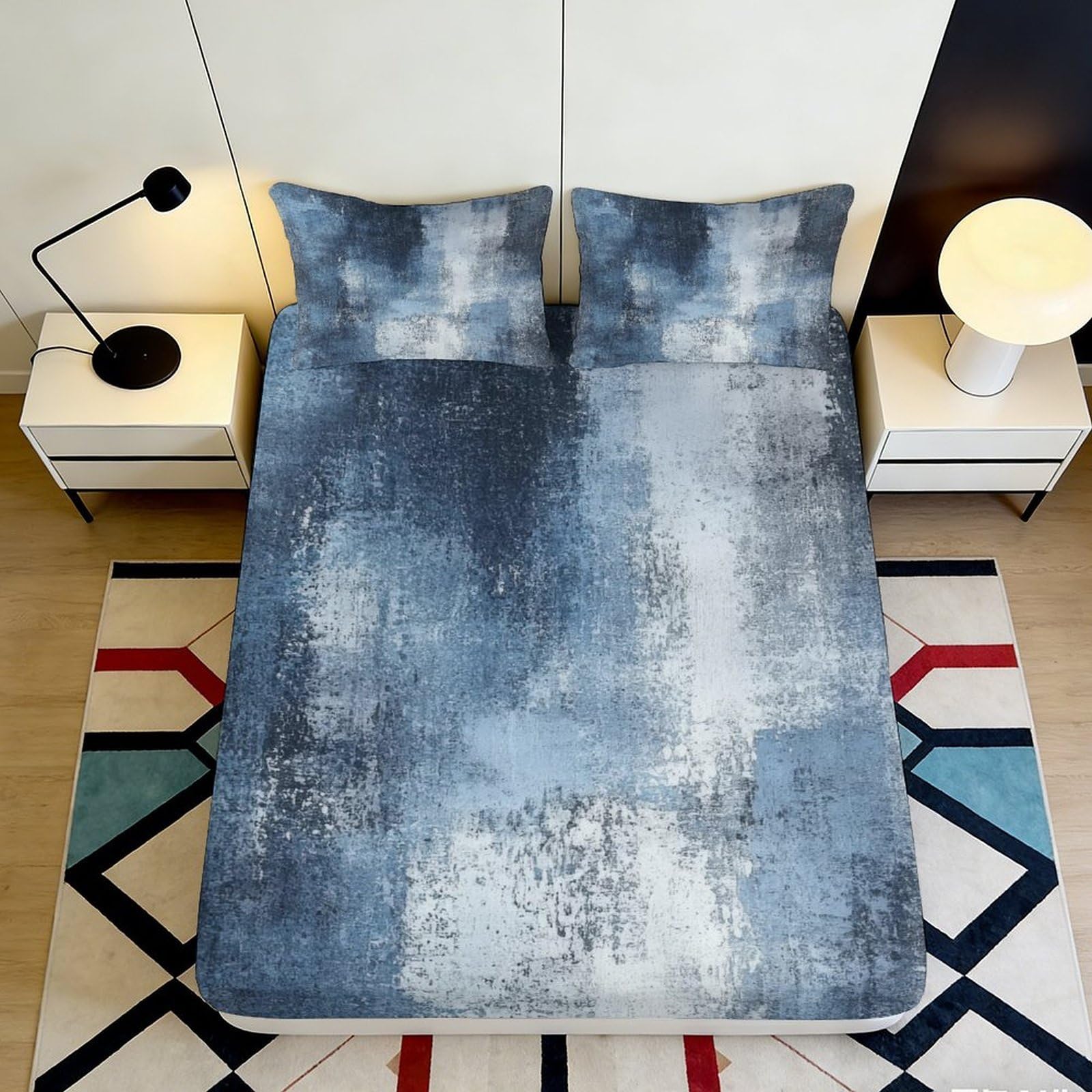 Jqzkxnhpbr Style-10 3D Printed Blue Abstract Fitted Sheet Microfiber Soft Watercolor Gradient Mattress Cover For Bedroom Guest Room Dormitory, Machine Washable 90X200x25cm