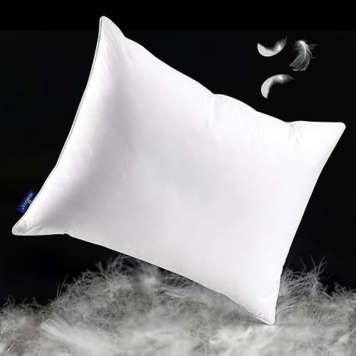 Miniatura 9 de SUBRTEX Almohada de plumas de ganso para dormir tamaño estándar 2 unidades almohada de cama suave para dormir de lado con funda de algodón extraíble