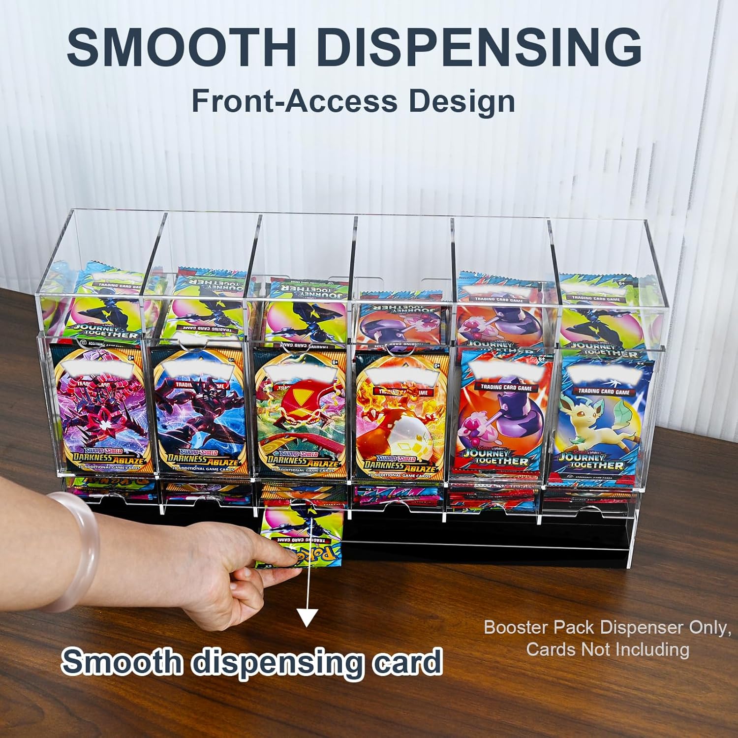 6 Slot Booster Pack Dispenser with Black Base Rounded Safety Design Clear Premium Acrylic Card Dispenser Desktop Organizer Display for TCG and Sports Card Boosters(Cards Not Including)