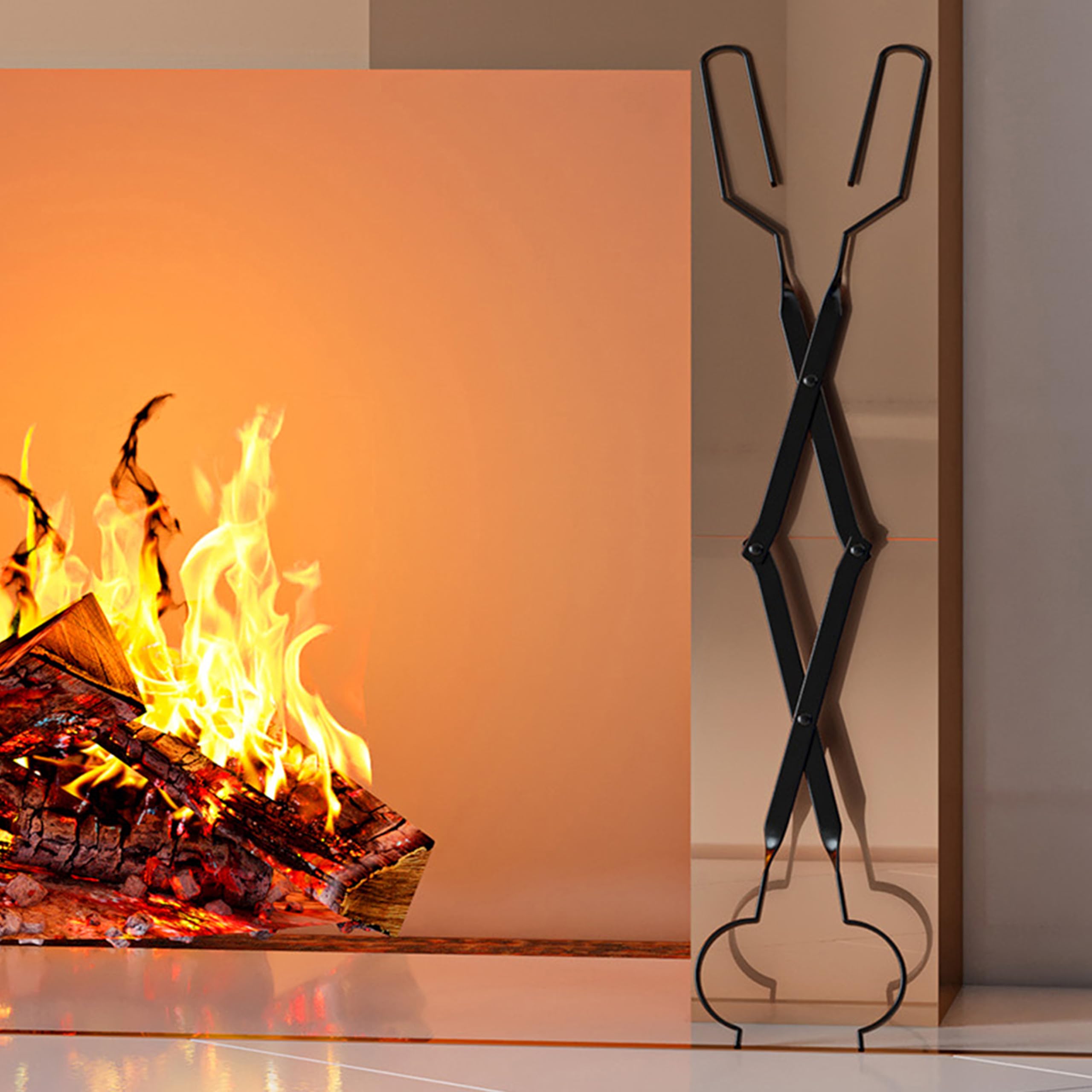 Herramientas de chimenea de diseño de arco, pinzas de leña de 26 pulgadas, agarrador de troncos con hierro forjado hecho a mano para chimenea de interior/exterior, fogata 6