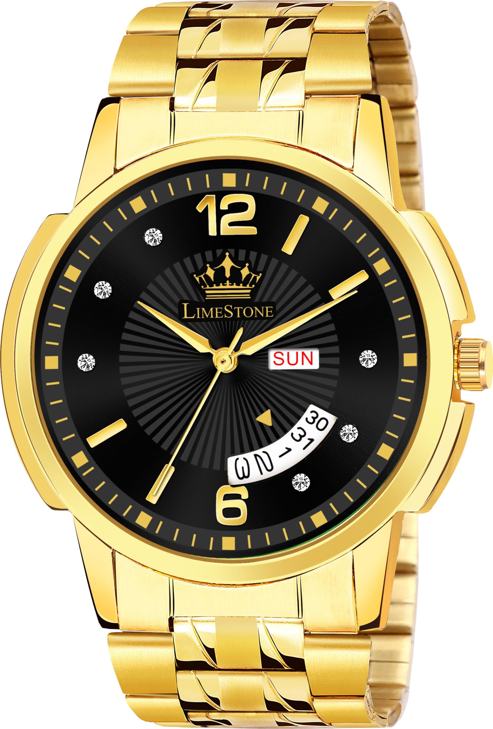 LIMESTONE Day & Date Original HMTS Gold Plated Adjsutable HMTS Bracelet Quartz Analog Watch - for Men (Gold Black) (B0CXPD923W) Amazon Price History, Amazon Price Tracker