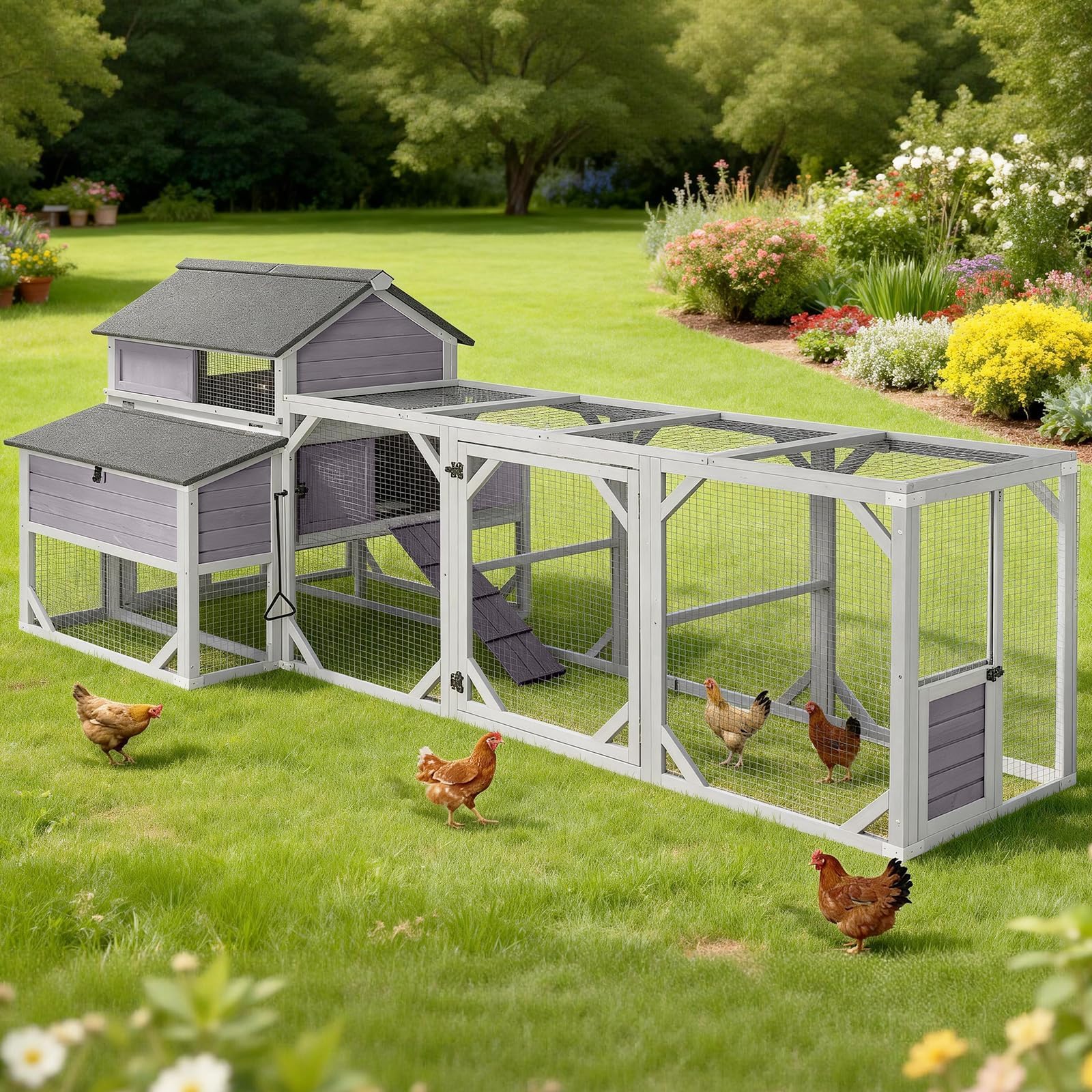 41ft² Extra Large Chicken Coop with Run, Super Large Chicken Tractor Chicken House, Wooden Hen House Poultry Cage Outdoor with 6 Large Nesting Boxes, 6 Perches for 8-10 Chickens