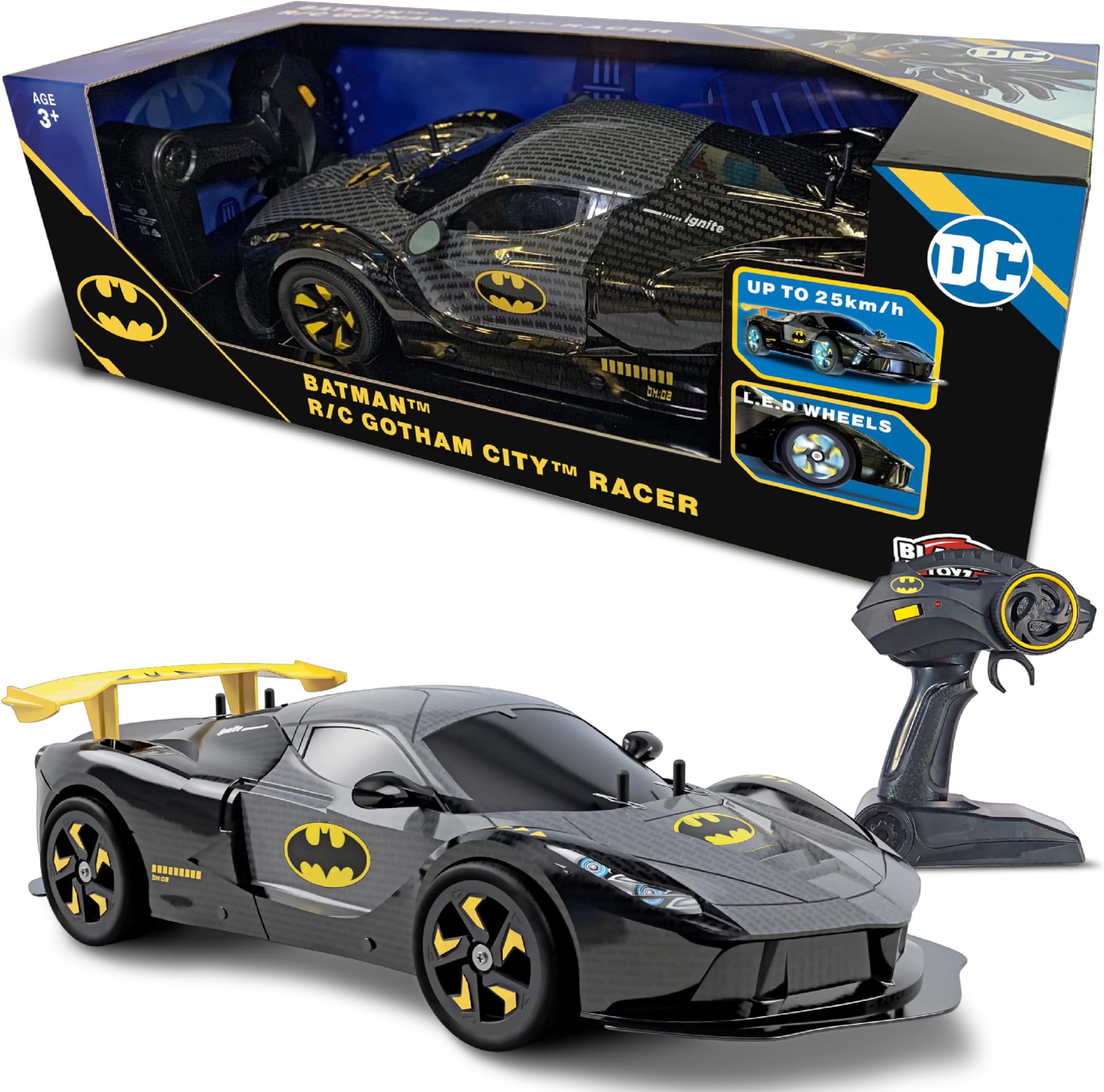 Batman RC Gotham City Racer, DC Comics, Remote Control Batmobile, 1 10 Scale High Speed Vehicle, Licensed Toy for kids, Toyz