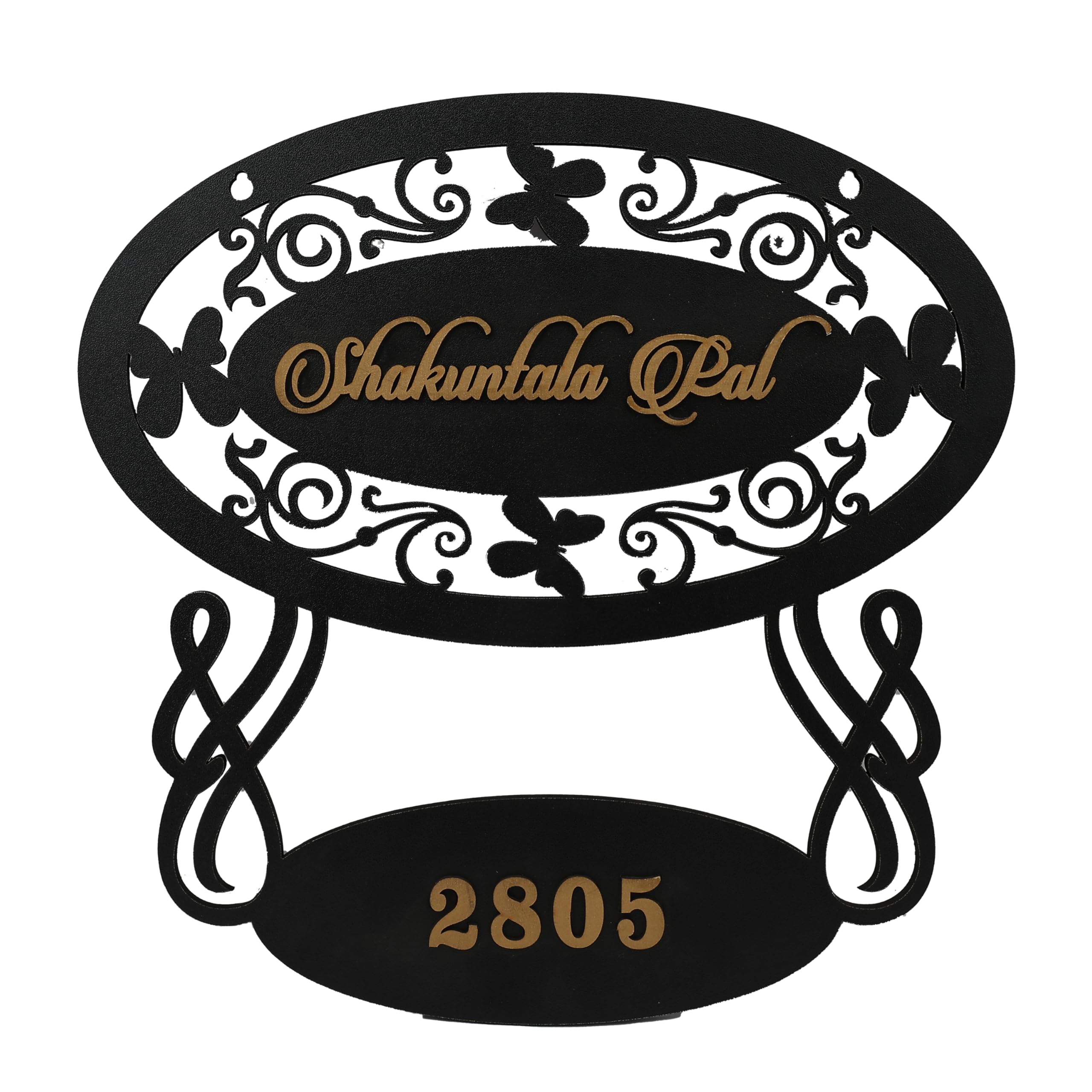 Customized Name or Number Plate for Home, Flats and More | Gold ABS Plastic with Metal Look | Durable with Peel and Paste Board for Easy Installation | Square Design 9x9 Inch (Gold) — Amazon image 12