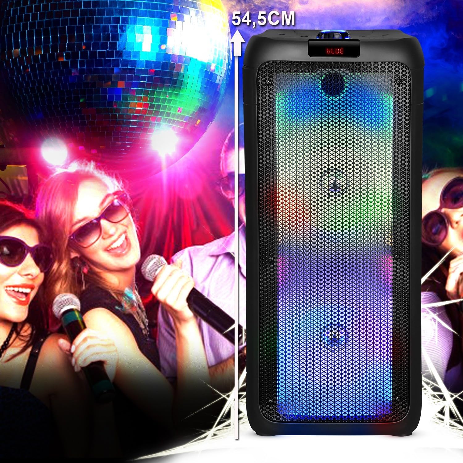 Enceinte Active SRX208-500W - 2X 8 à LED - Autonome sur Batterie Bluetooth USB SD TWS - Micro Fil