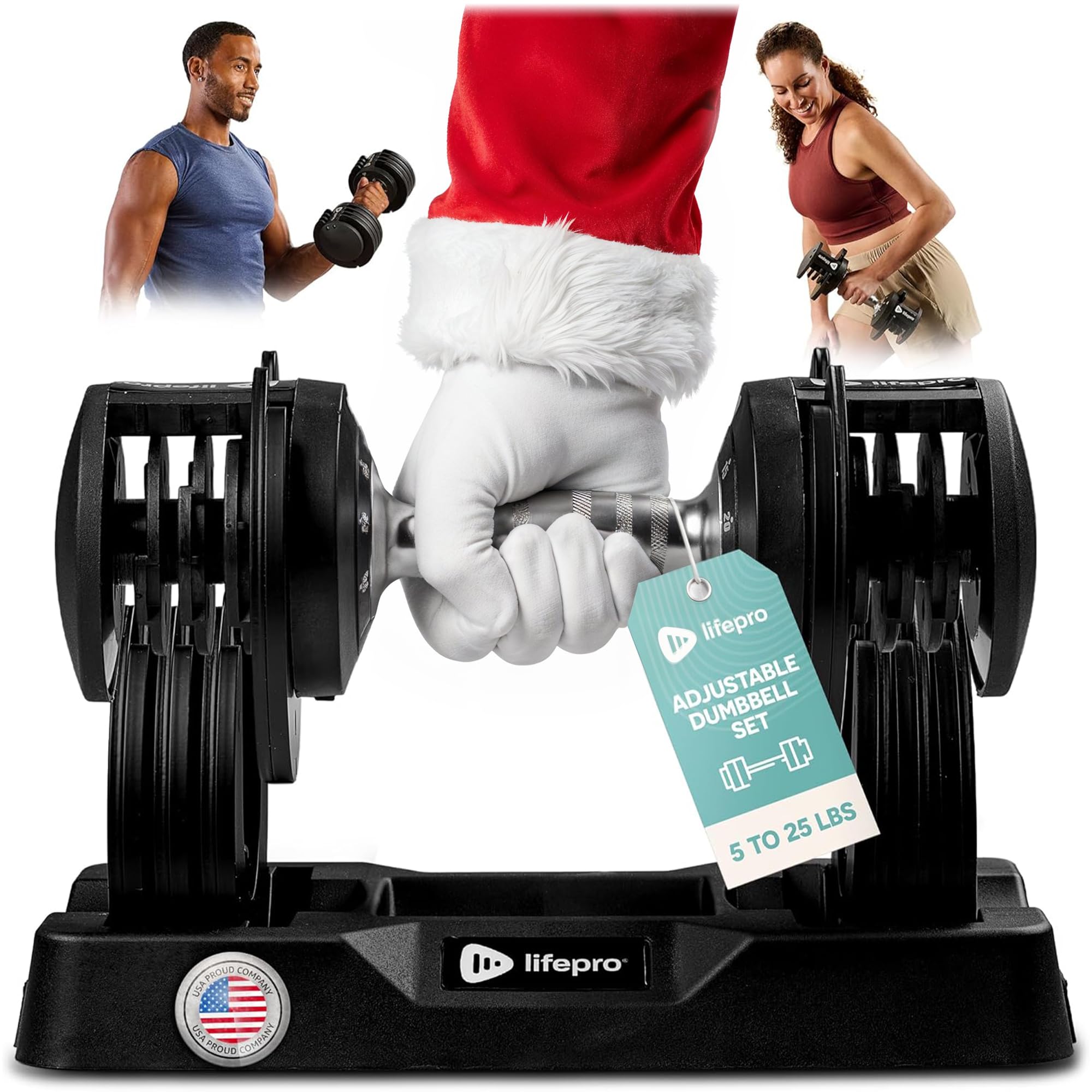 Lifepro Adjustable Dumbbells Set - 5in1-15lb 25lb 43lb 55lb weights Set & Single with Rack - Quick Adjust, Secure Grip - Compact Hand Weights for Men Women Home Gym