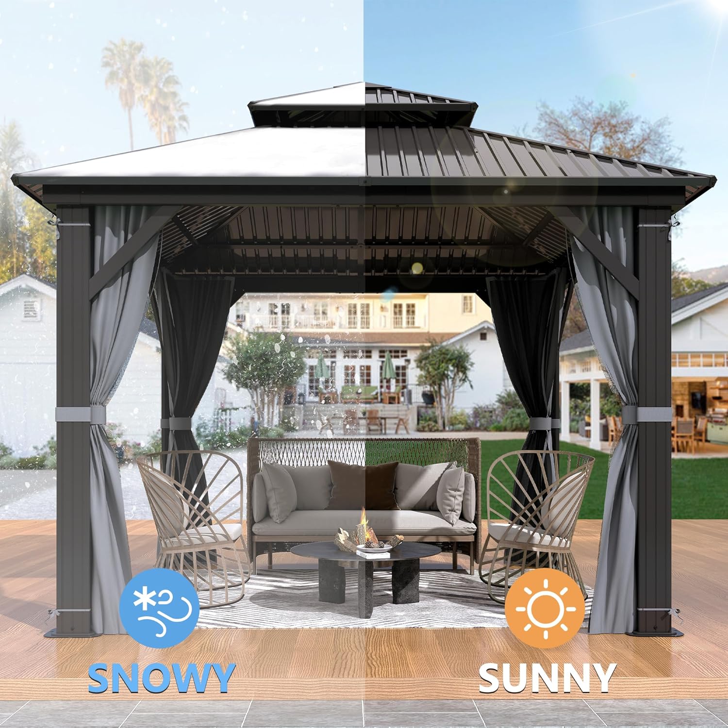 10'x10' Hardtop Gazebo, Heavy Duty Double Roof Galvanized Aluminum gazebos with Netting & Curtain, Outdoor Patio Gazebo for Patio, Backyard, Deck, Lawn (10x10 FT)