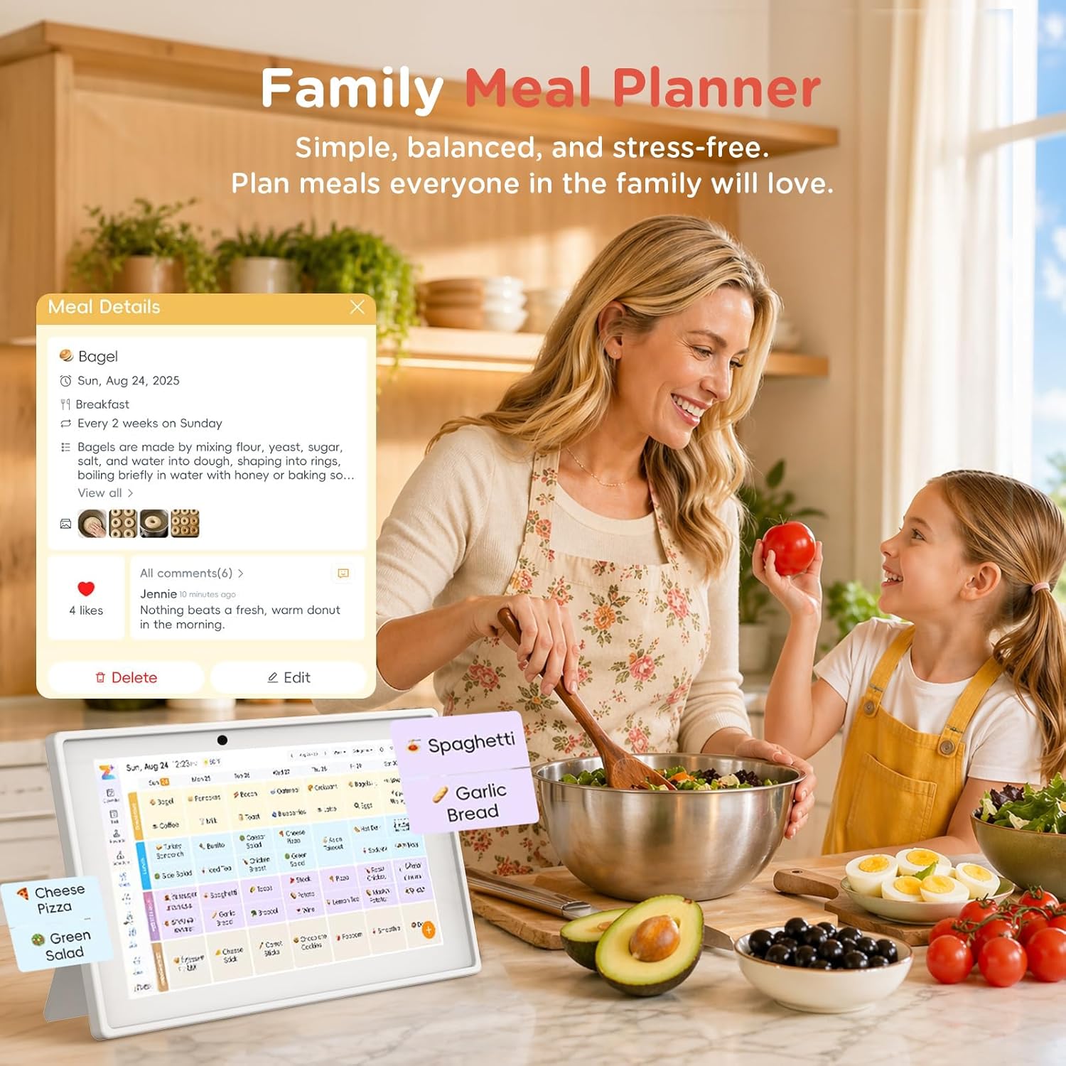 10.1" Digital Calendar with Speech recognition – Interactive Touchscreen Electronic Family Planner for Schedule, Meals, Chores & Photo Display, Wall or Desk Mount (White)