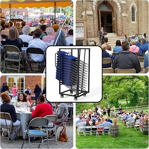 Miniatura 7 de Carrito de silla plegable, silla plegable con apilamiento en ángulo y capacidad de 300 libras para 16 sillas plegables, silla de construcción