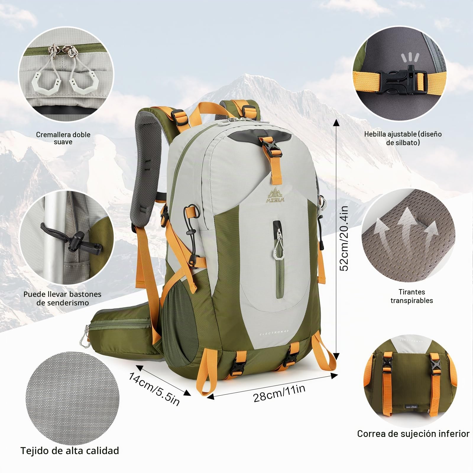 Geila Mochila de senderismo de 40 L, mochila impermeable para acampar al aire libre, senderismo, ciclismo, senderismo