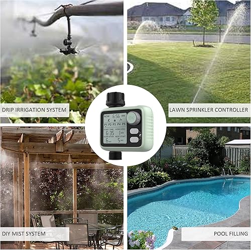 Miniatura 6 de STYDDI Temporizador de aspersor con sensor de lluvia y 5 programas de riego separados, temporizador de manguera digital programable, temporizador de
