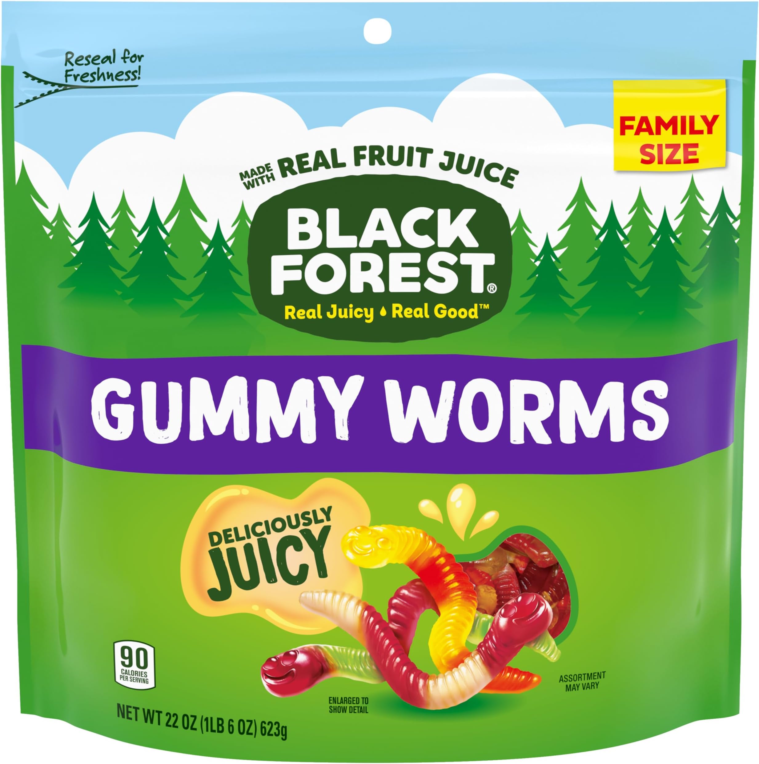 Gummy Worms Candy, Made With Real Fruit Juice, Resealable Bag, 22 Ounce