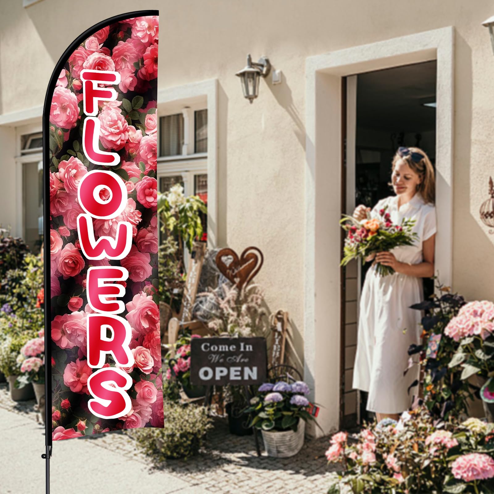 Lot de 2 drapeaux à plumes avec mât, 2,6 m, drapeau publicitaire Swooper en plumes pour magasins de fleurs, magasins et planification d'événements