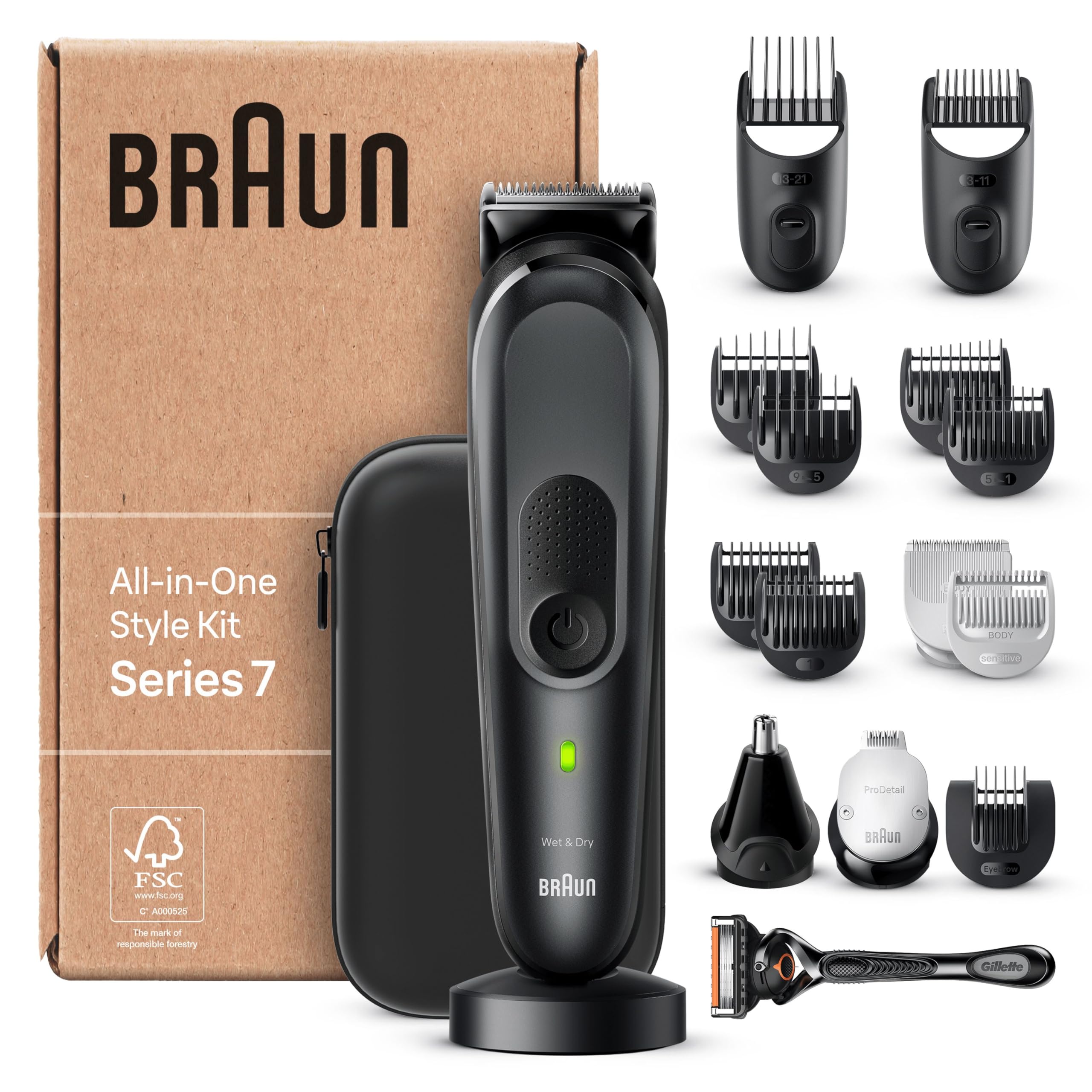 Braun Recortadora Todo En Uno Series 7 MGK7491, Kit 17 en 1 Para Barba, Pelo, Depilación Masculina Y Más