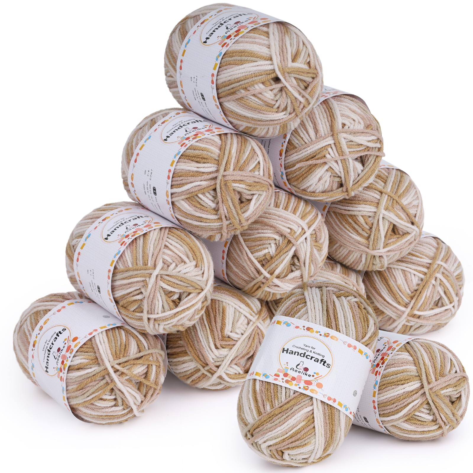 Aeelike 600 g (12 x 50 g) Wool Colour Gradient Cotton Yarn for Crocheting, Dark Khaki — image 1