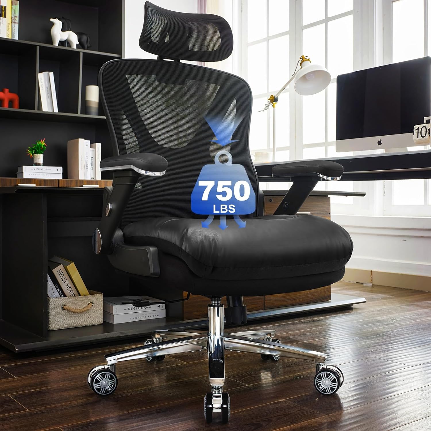 750lbs Ergonomic Office Chair,Upgrade Big and Tall Office Chairs for Heavy People,Mesh High Back Desk Chair with 5D Flip Arms Large Wheels,Adjustable Headrest & Lumbar Support,Wide Chairs - Image 8