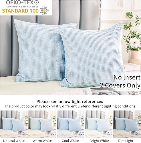 Miniatura 3 de NEXHOME PRO Juego de 2 fundas de almohada europeas de 26 x 26 pulgadas, 100% algodón tejido de gofre, juego de 2, fundas decorativas para el hogar,