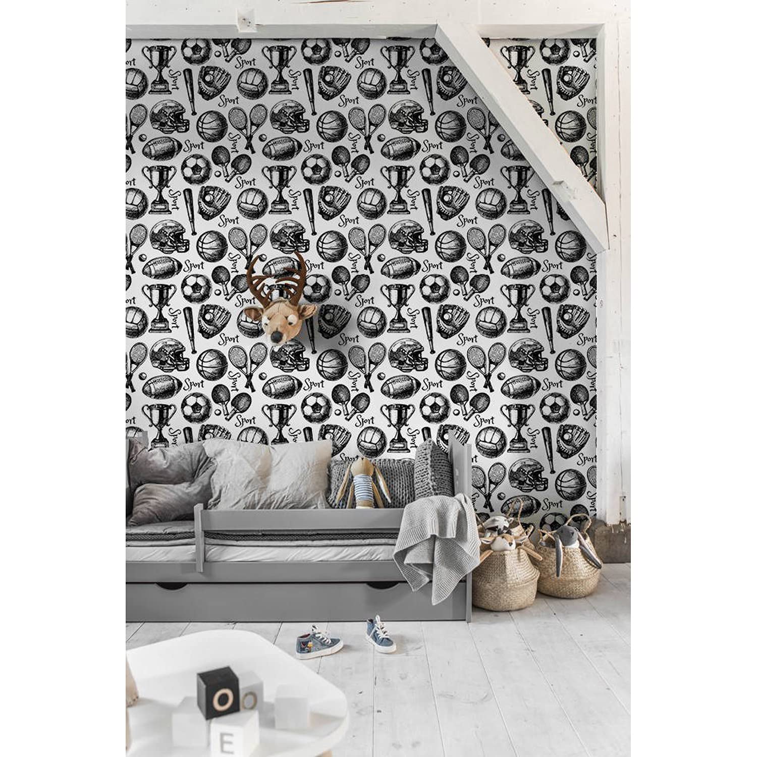 Fotomurale 360x250 cm decorativo para tapar imperfecciones de la pared con deporte