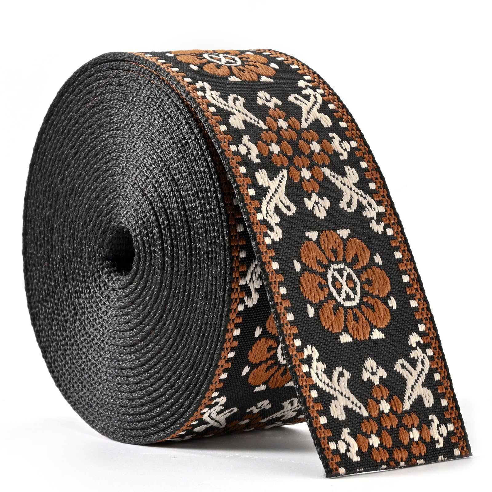 Heavy Cotton Webbing 1.5 Inch 2 Inch Webbing Strap for Bag Straps, Outdoors Indoors Arts and Crafts, High Density Webbing with Jacquard Embroidery