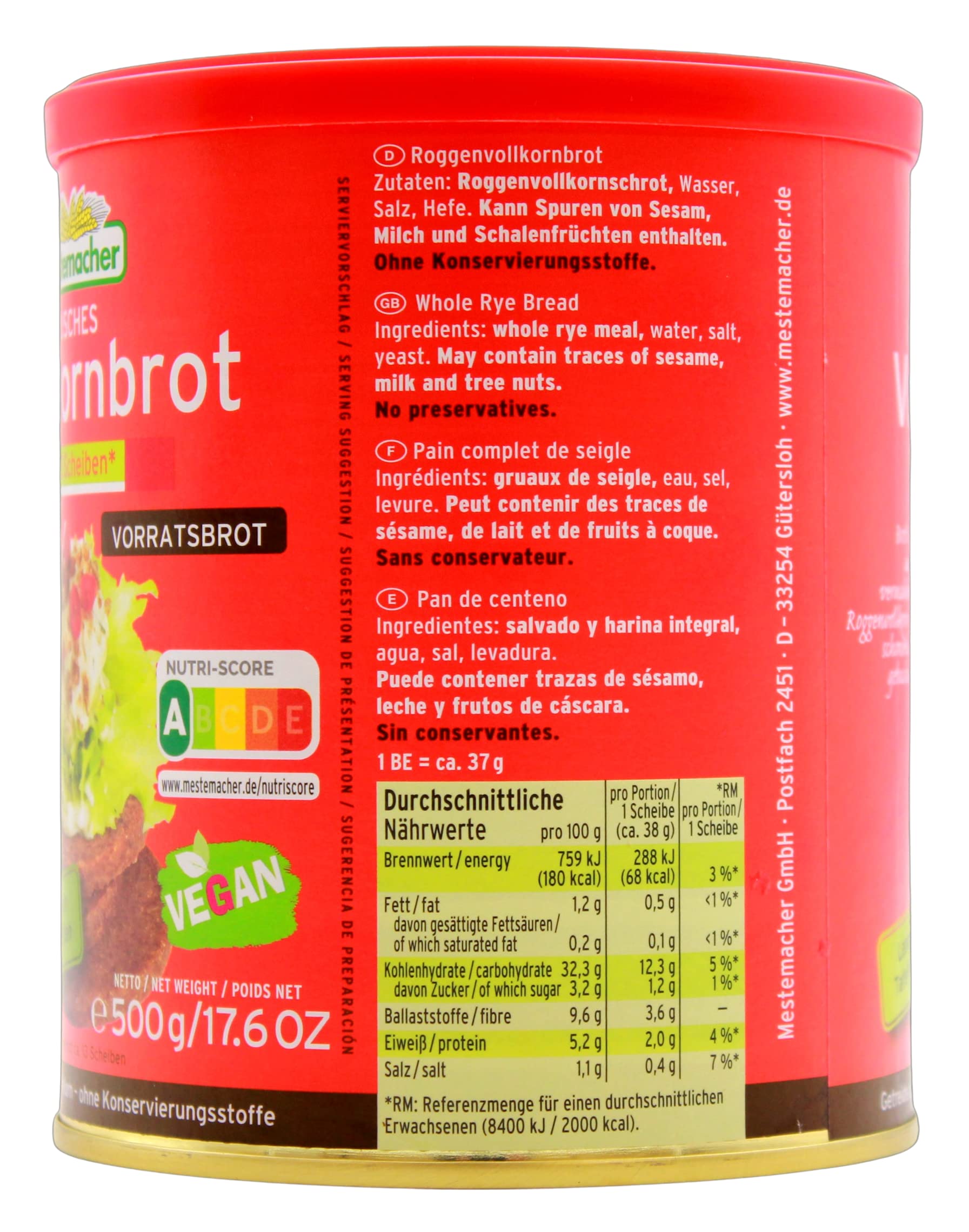 Mestemacher Vollkornbrot/Dose, 12er Pack (12 x 500 g)